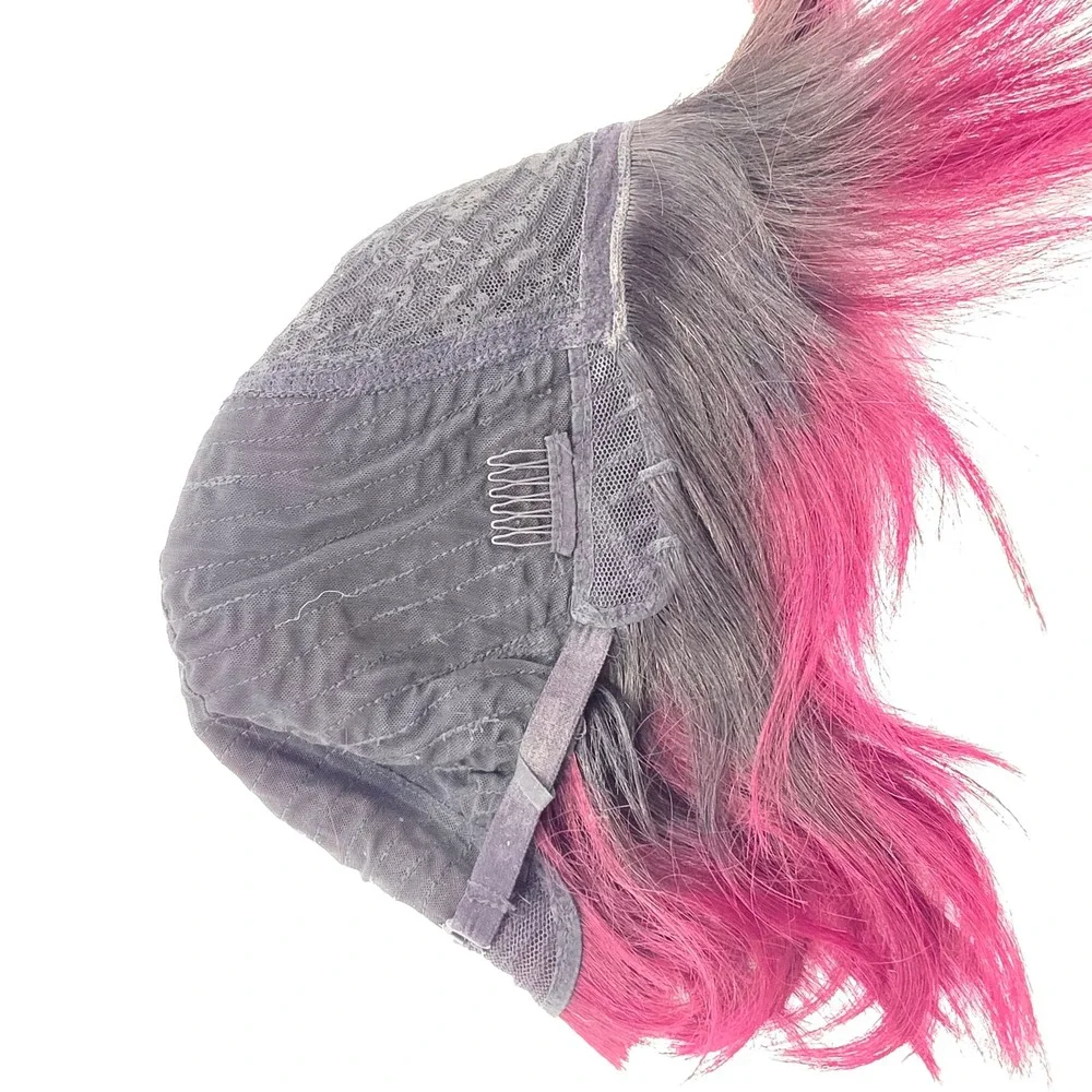 100% Human Hair Ombre Magenta Purple Bob Wig Dark Roots Layered Short Style